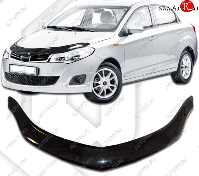 2 399 р. Дефлектор капота (рестайлинг) CA Plastic (черный) Chery Bonus (A13) лифтбэк (2011-2016) (Classic черный, Без надписи)  с доставкой в г. Кинешма