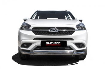 12 299 р. Защита переднего бампера Slitkoff (Ø 57+Ø 42).  Chery Tiggo 7 (2016-2020) (Полированная нержавейка)  с доставкой в г. Кинешма. Увеличить фотографию 3