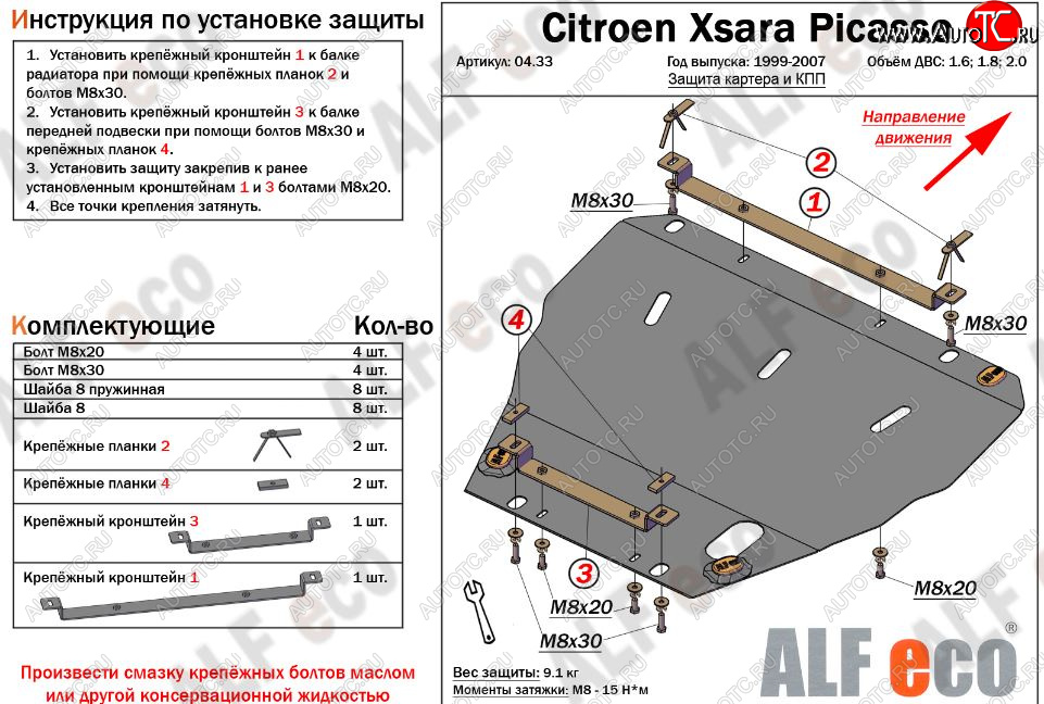 4 099 р. Защита картера двигателя и КПП (V-1.6; 1.8; 2.0) Alfeco CITROEN Xsara picasso (1999-2012) (Сталь 2 мм)  с доставкой в г. Кинешма