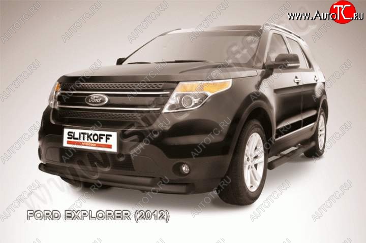 13 599 р. Защита переднего бампера из труб d76/d57 Slitkoff  Ford Explorer  U502 (2010-2016) дорестайлинг (Цвет: серебристый)  с доставкой в г. Кинешма