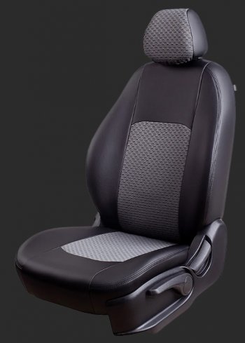 Чехлы для сидений Lord Autofashion Турин (экокожа/жаккард, спинка и сиденье 60/40+подлокотник, 3 Г-образных подголовника) Ford Focus 3 хэтчбэк дорестайлинг (2010-2015) (Черный, вставка жаккард Чёрный Тропик)