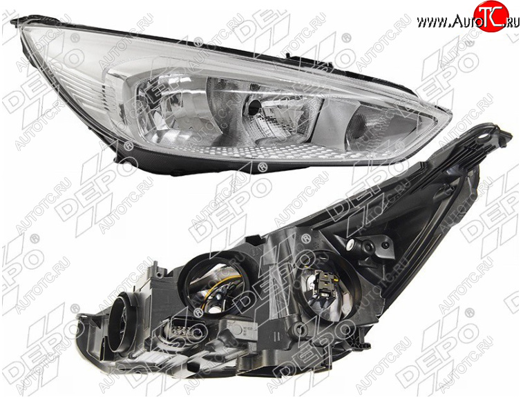 12 599 р. Правая фара (хром, с электрокорректором) DEPO Ford Focus 3 седан рестайлинг (2014-2019)  с доставкой в г. Кинешма