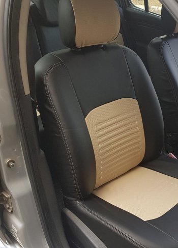 Чехлы для сидений (Titanium) Lord Autofashion Турин (экокожа) Ford Focus 3 хэтчбэк дорестайлинг (2010-2015) (Чёрный, вставка бежевая)