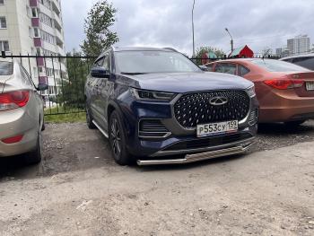 13 899 р. Защита переднего бампера Slitkoff (Ø 57+Ø 42).  Chery Tiggo 8  1 T18 (2019-2023) рестайлинг (Полированная нержавейка)  с доставкой в г. Кинешма. Увеличить фотографию 4