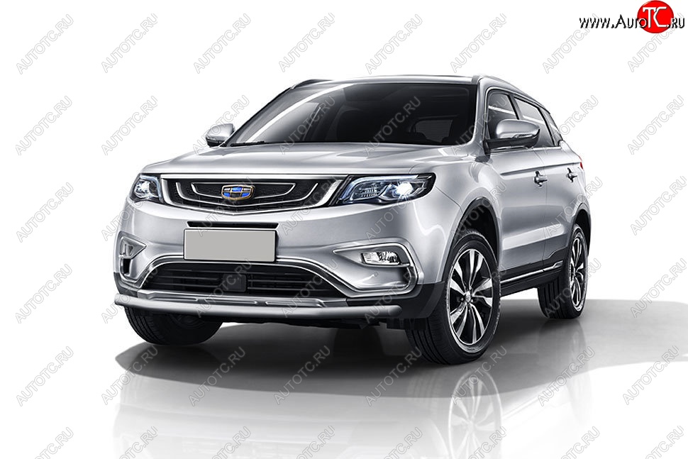 7 999 р. Защита переднего бампера Slitkoff (d57 мм)  Geely Atlas  NL3 (2016-2022) (Сталь с полимерным покрытием. Цвет: серебристый)  с доставкой в г. Кинешма