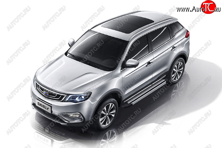 10 699 р. Пороги алюминиевые Slitkoff Geely Atlas NL3 (2016-2022) (Luxe Silver)  с доставкой в г. Кинешма