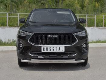 Защита переднего бампера (Ø63 мм секции, нержавейка, 1.5 4WD) SLITKOFF Haval F7x (2019-2022) дорестайлинг