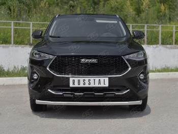 Защита переднего бампера (Ø63 мм секции, нержавейка, 1,5 4WD) SLITKOFF Haval F7x (2019-2022) дорестайлинг