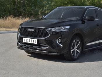 Защита переднего бампера SLITKOFF (Ø57 секции/Ø42 дуга) Haval F7x (2019-2022) дорестайлинг (нержавейка с полимерным покрытием, черный)