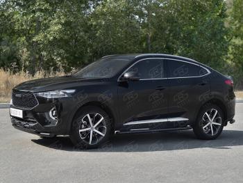 12 349 р. Защита переднего бампера SLITKOFF (Ø57 секции/Ø42 дуга) Haval F7x дорестайлинг (2019-2022) (нержавейка с полимерным покрытием, черный)  с доставкой в г. Кинешма. Увеличить фотографию 4