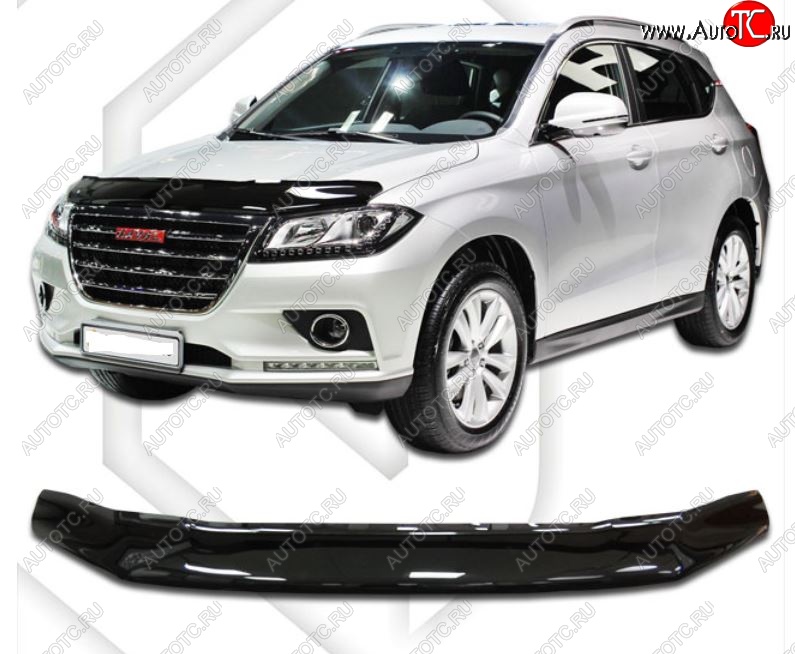 2 299 р. Дефлектор капота CA-Plastic Haval H2 (2014-2021) (Classic черный, Без надписи)  с доставкой в г. Кинешма