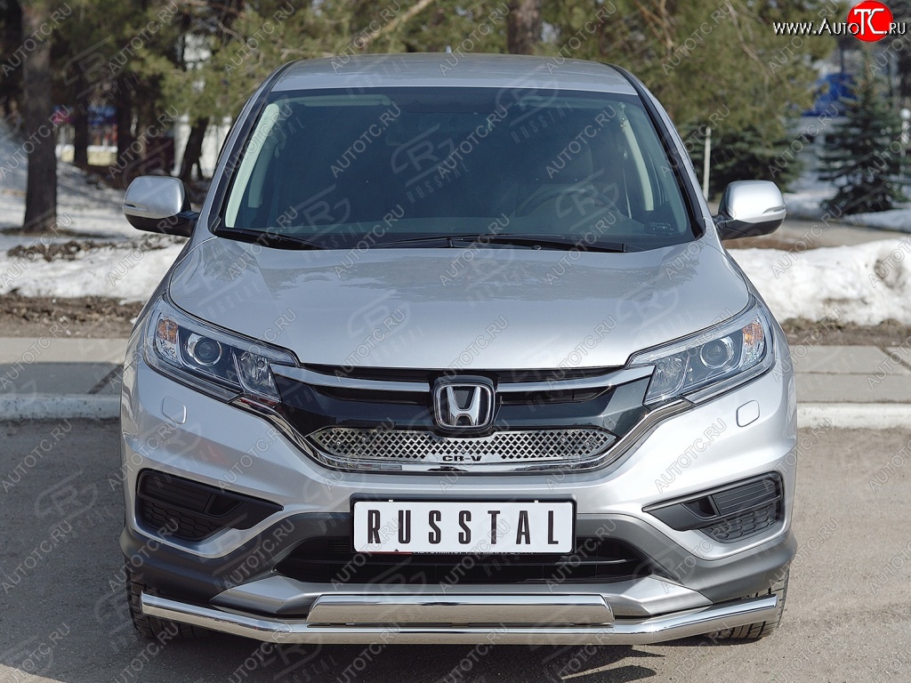 2 899 р. Защитная решётка радиатора (рестайлинг) Russtal (нержавейка) Honda CR-V RM1,RM3,RM4 дорестайлинг (2012-2015) (Неокрашенная)  с доставкой в г. Кинешма