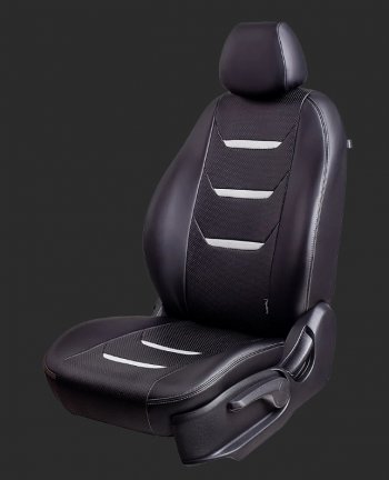 Чехлы для сидений Lord Autofashion Турин 2 (экокожа, спинка 60/40, 2 Г-образных подголовника) Hyundai Creta GS дорестайлинг (2015-2019) (Черный, вставка черная/белая, строчка белая)