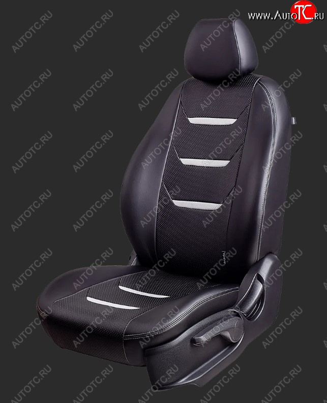 9 199 р. Чехлы для сидений Lord Autofashion Турин 2 (экокожа, спинка 60/40, 2 Г-образных подголовника) Hyundai Creta GS дорестайлинг (2015-2019) (Черный, вставка черная/белая, строчка белая)  с доставкой в г. Кинешма