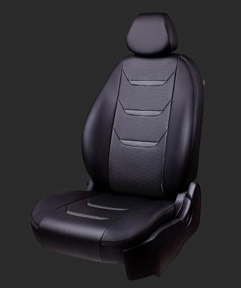 Чехлы для сидений Lord Autofashion Турин 2 (экокожа, спинка 60/40, 2 Г-образных подголовника) Hyundai Creta GS дорестайлинг (2015-2019) (Черный, вставка черная/серая, строчка серая)