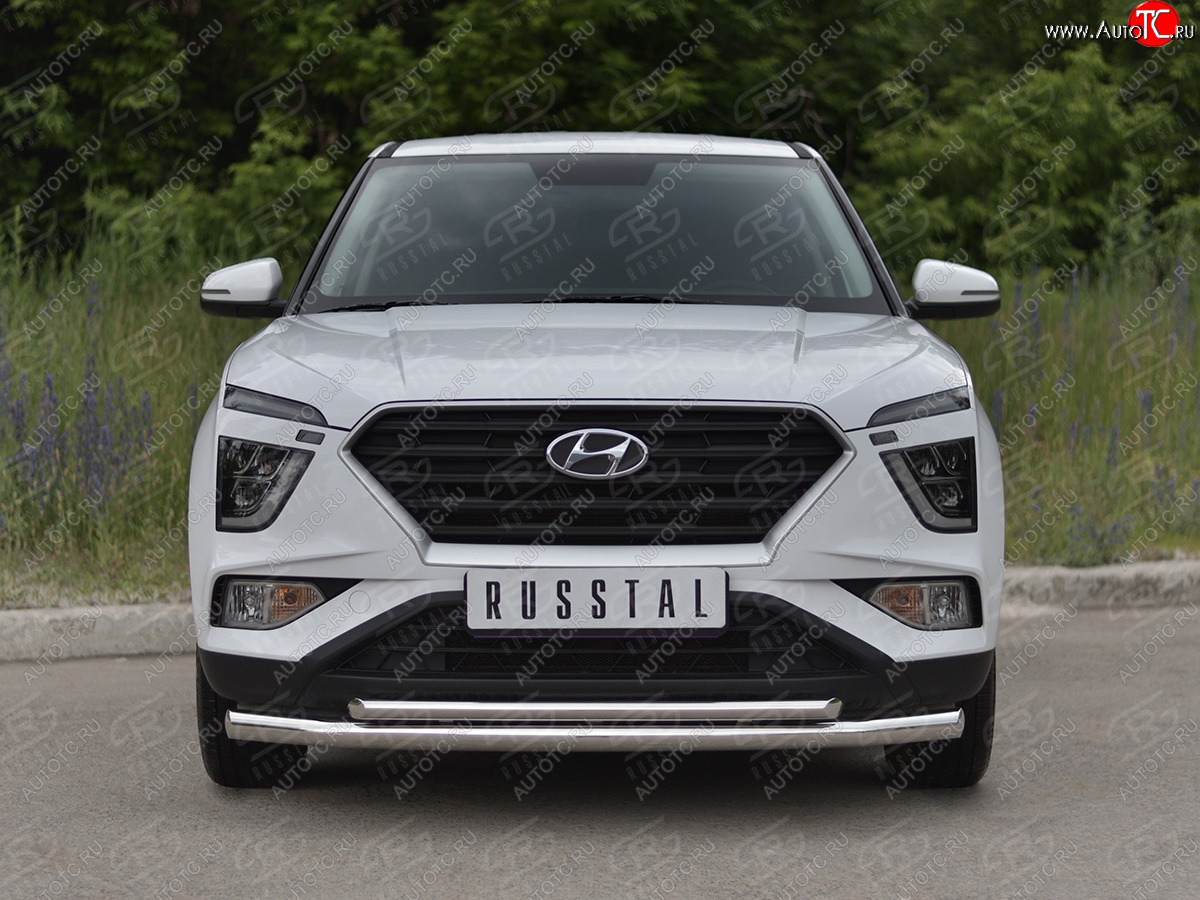 15 999 р. Защита переднего бампера (2 трубы Ø63 и 42 мм, нержавейка) SLITKOFF Hyundai Creta SU (2020-2022)  с доставкой в г. Кинешма