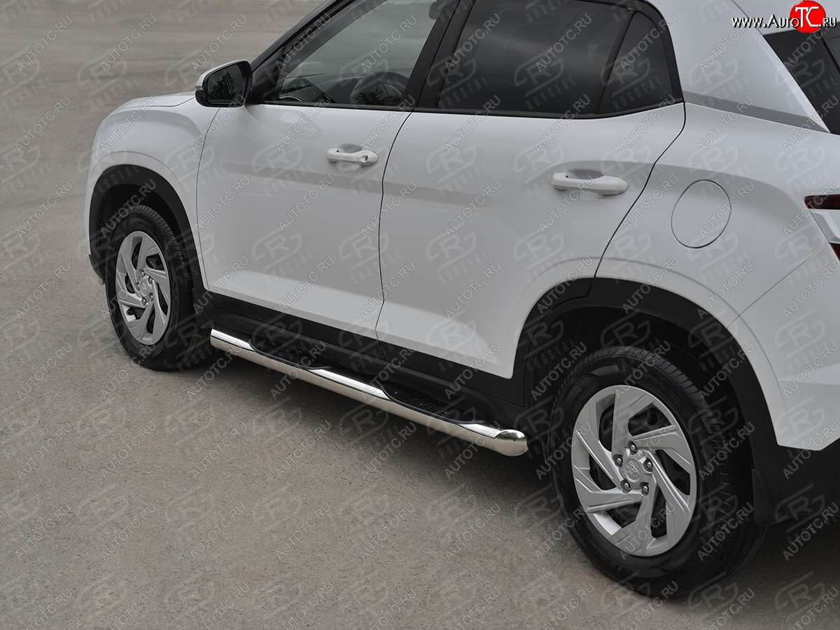 22 999 р. Защита порогов (Ø76 мм) SLITKOFF Hyundai Creta SU (2020-2022) (торцы 45°, полированная нержавейка)  с доставкой в г. Кинешма