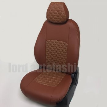 Чехлы для сидений Lord Autofashion Турин Соты (экокожа) Hyundai Solaris RBr седан рестайлинг (2014-2017) (Коричневый, вставка коричневая, строчка бежевая)