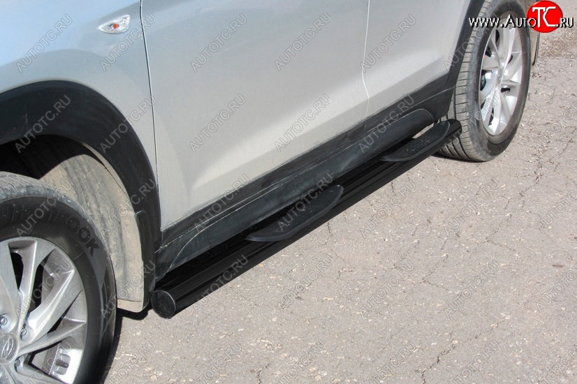 12 999 р. Защита порогов Turbo Slitkoff (с проступями, d76 мм) Hyundai Tucson TL рестайлинг (2018-2021) (Сталь с полимерным покрытием. Цвет: чёрный)  с доставкой в г. Кинешма
