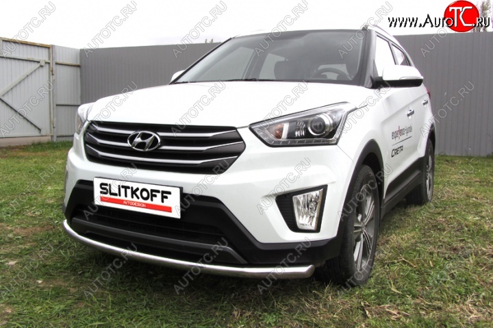 11 799 р. Одинарная защита переднего бампера диаметром 57 мм Slitkoff  Hyundai Creta  GS (2015-2021) дорестайлинг, рестайлинг (Нержавейка, Полированная)  с доставкой в г. Кинешма