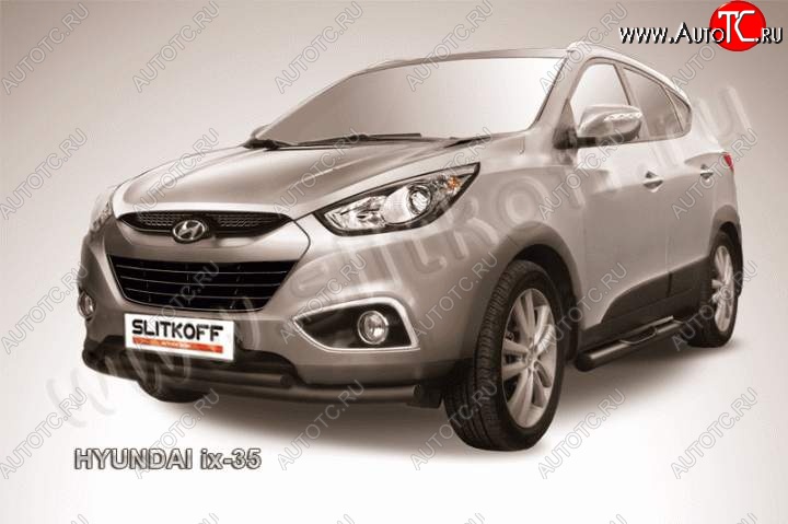 9 899 р. Защита переднего бампера из труб d57+d42 Slitkoff  Hyundai IX35  LM (2009-2018) дорестайлинг, рестайлинг (Цвет: серебристый)  с доставкой в г. Кинешма