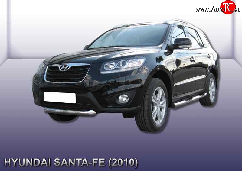 9 799 р. Защита переднего бампера из короткой трубы диаметром 76 мм Slitkoff  Hyundai Santa Fe  CM (2009-2012) рестайлинг (Нержавейка, Полированная)  с доставкой в г. Кинешма