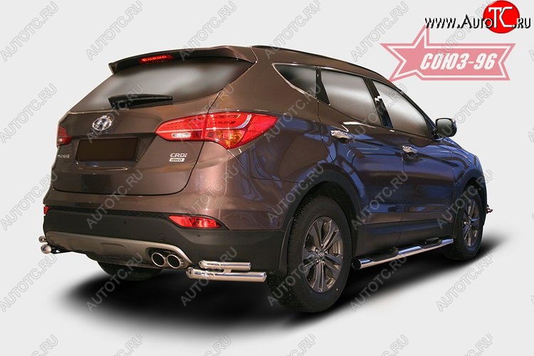 13 229 р.  Защита заднего бампера из двойных боковых уголков Souz-96 (d60/42)  Hyundai Santa Fe  DM (2012-2016) дорестайлинг  с доставкой в г. Кинешма