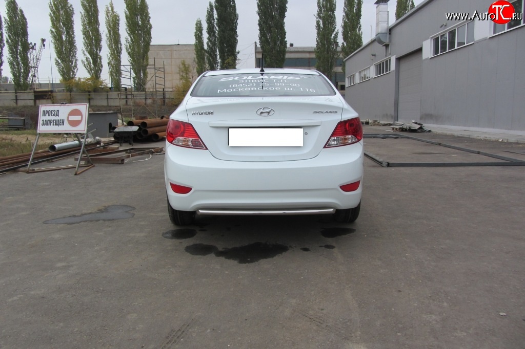 4 299 р. Одинарная защита заднего бампера из трубы диаметром 42 мм Slitkoff Hyundai Solaris RBr седан дорестайлинг (2010-2014) (Нержавейка, Полированная)  с доставкой в г. Кинешма