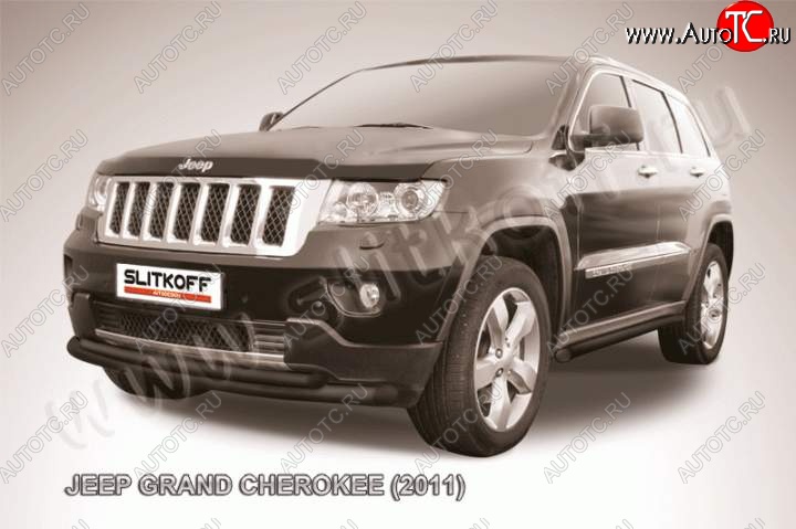 12 399 р. Защита переднего бампера из труб d76+d57 Slitkoff (дуга, двойная)  Jeep Grand Cherokee  WK2 (2010-2013) дорестайлинг (Цвет: серебристый)  с доставкой в г. Кинешма