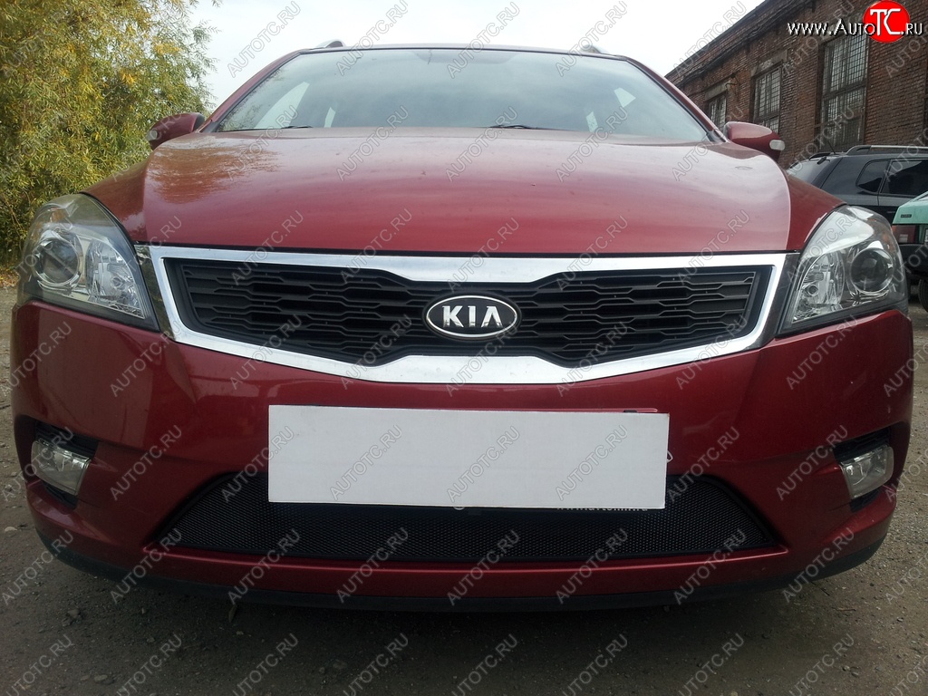 1 469 р. Защитная сетка на бампер Russtal (черная) KIA Ceed 1 ED рестайлинг, хэтчбэк 5 дв. (2010-2012)  с доставкой в г. Кинешма