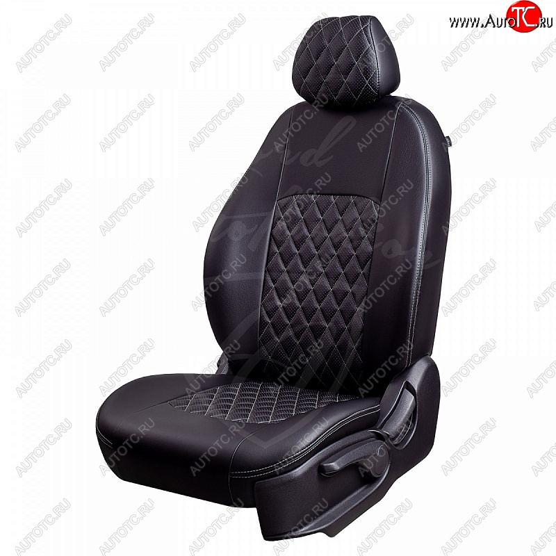 7 199 р. Чехлы для сидений Lord Autofashion Турин Ромб (экокожа) KIA Rio 2 JB дорестайлинг седан (2005-2009) (Черный, вставка черная, строчка серая)  с доставкой в г. Кинешма