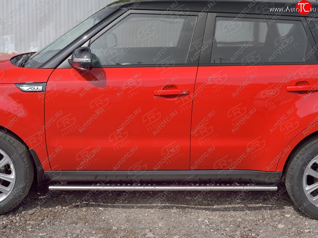 16 649 р. Защита порогов из овальной трубы d75x42 мм с проступью Russtal KIA Soul PS дорестайлинг (2014-2016)  с доставкой в г. Кинешма