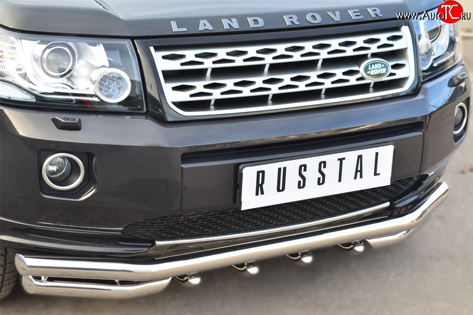 31 799 р. Защита переднего бампера (Ø63 мм с зубами, нержавейка) SLITKOFF Land Rover Freelander L359 1-ый рестайлинг (2010-2012)  с доставкой в г. Кинешма