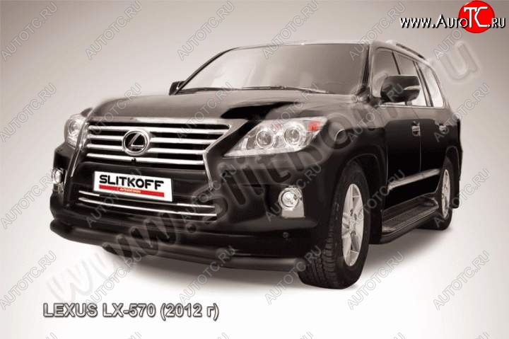 15 699 р. Защита переднего бампера из труб d76+57 Slitkoff (двойная) Lexus LX570 J200 1-ый рестайлинг (2012-2015) (Цвет: серебристый)  с доставкой в г. Кинешма