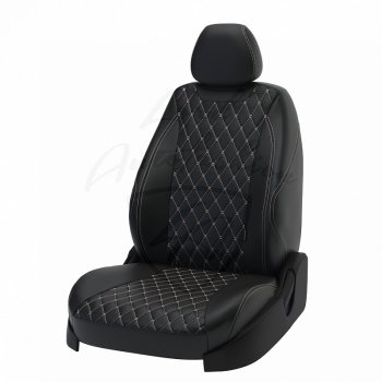 Чехлы для сидений Lord Autofashion Байрон (экокожа) Mazda CX-5 KF (2016-2025) (Чёрный, вставка чёрная, строчка бежевая)