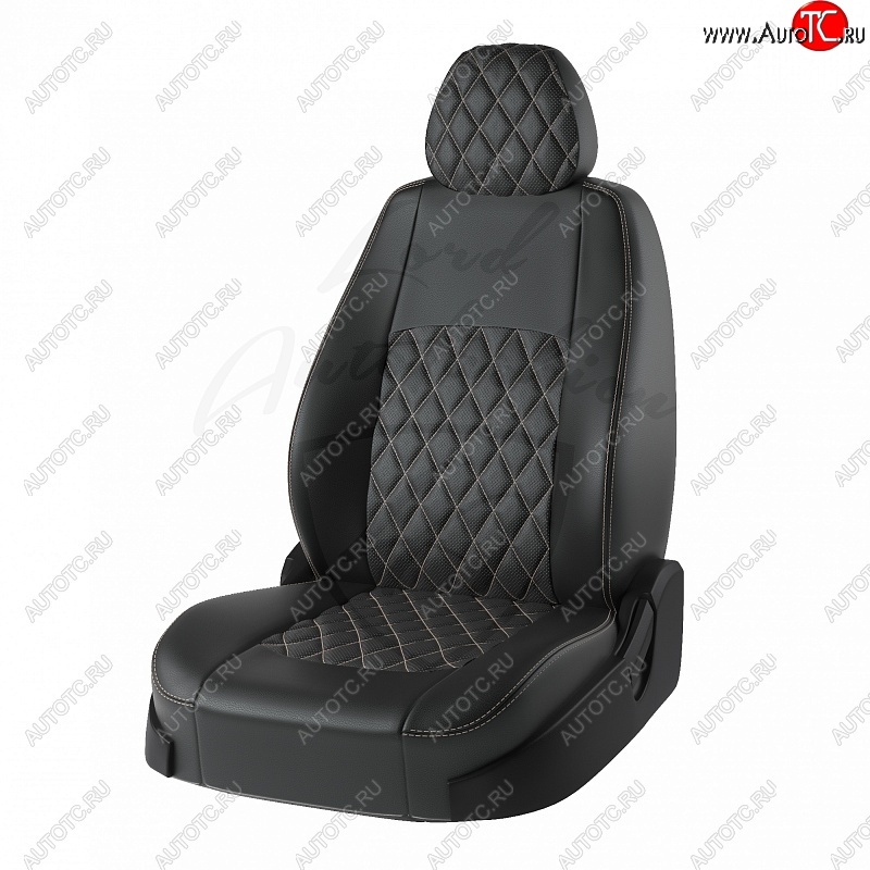 10 499 р. Чехлы для сидений Lord Autofashion Турин Ромб (экокожа) Mazda CX-5 KF (2016-2025) (Чёрный, вставка чёрная, строчка бежевая)  с доставкой в г. Кинешма