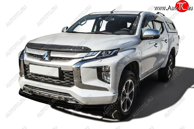 12 549 р. Защита переднего бампера Slitkoff (Ø 57+Ø 42, двойная) Mitsubishi L200 5 KK,KL рестайлинг (2018-2022) (Сталь с полимерным покрытием. Цвет: черный)  с доставкой в г. Кинешма