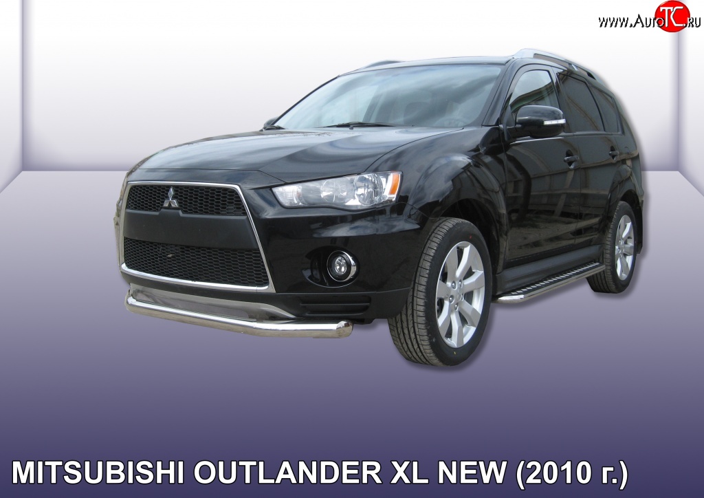 11 749 р. Одинарная защита переднего бампера диаметром 76 мм Slitkoff Mitsubishi Outlander XL (CW)  рестайлинг (2010-2013) (Нержавейка, Полированная)  с доставкой в г. Кинешма