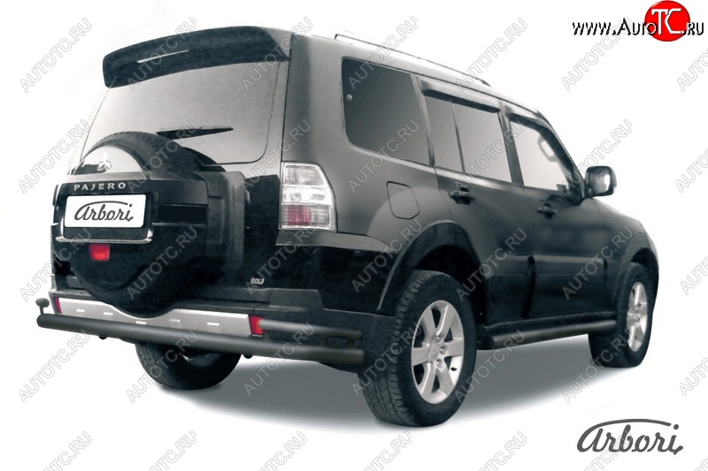10 889 р. Защита заднего бампера Arbori (черная, 2 трубы d76 и 42 mm). Mitsubishi Pajero 4 V90 2-ой рестайлинг (2014-2020)  с доставкой в г. Кинешма