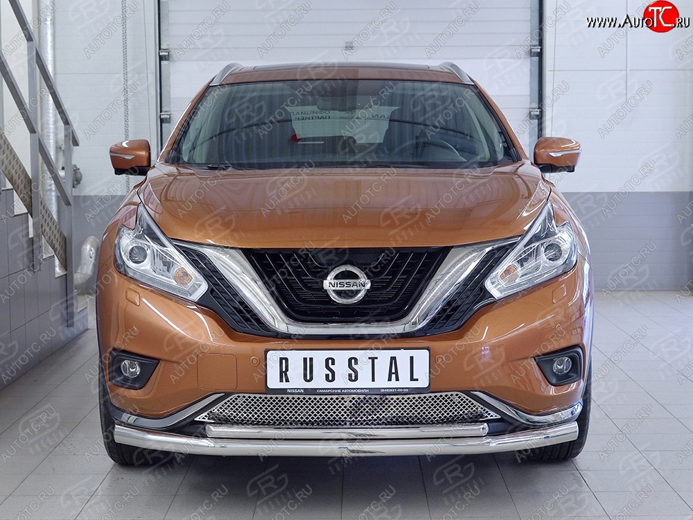 19 999 р. Защита переднего бампера (2 трубыØ63 и 42 мм, нержавейка) SLITKOFF Nissan Murano 3 Z52 дорестайлинг (2015-2022)  с доставкой в г. Кинешма