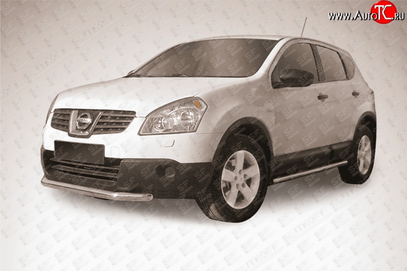 12 649 р. Защита переднего бампера из короткой трубы диаметром 57 мм Slitkoff  Nissan Qashqai  1 (2010-2013) J10 рестайлинг (Цвет: нержавеющая полированная сталь)  с доставкой в г. Кинешма
