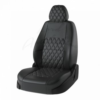 Чехлы для сидений Lord Autofashion Турин Ромб (экокожа) Nissan X-trail 2 T31 рестайлинг (2010-2015) (Чёрный, вставка чёрная, строчка чёрная)