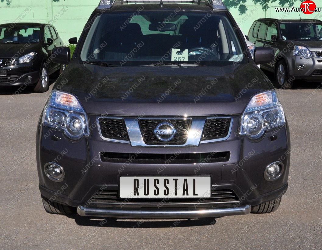 14 599 р. Защита переднего бампера (Ø63 мм короткая, нержавейка) SLITKOFF Nissan X-trail 2 T31 рестайлинг (2010-2015)  с доставкой в г. Кинешма