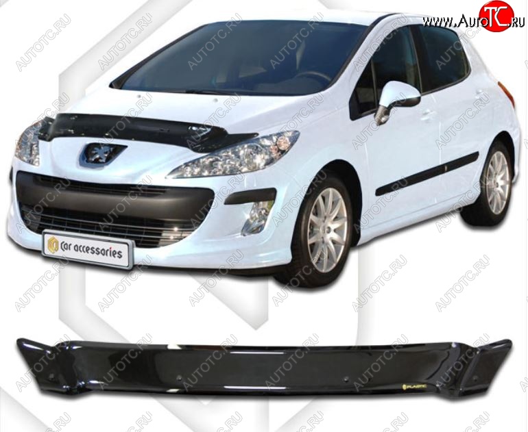 2 079 р. Дефлектор капота CA-Plastiс Peugeot 308 T7 хэтчбек 5 дв. дорестайлинг (2007-2011) (Classic черный, Без надписи)  с доставкой в г. Кинешма