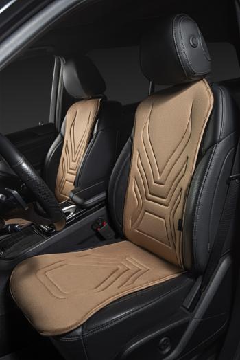 2 579 р. Накидка на сиденье (1 место Афины) ЛЮКС ст АЛЬБИОН Lord Autofashion CITROEN C3 Picasso дорестайлинг (2008-2012) (бежевый, строчка коричневая)  с доставкой в г. Кинешма. Увеличить фотографию 4