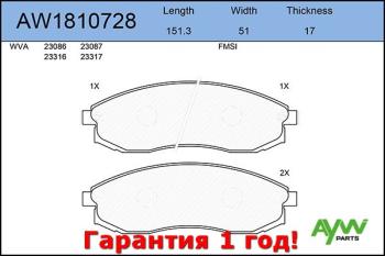 Колодки тормозные передние MITSUBISHI L200 0696-1207, NISSAN Maxima QX 0295-0800, Maxima Station AYWIPARTS aw1810728