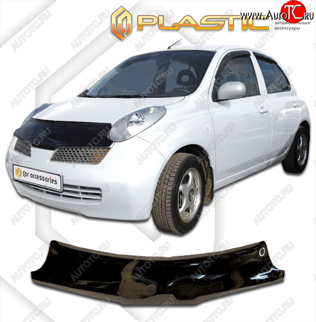 2 159 р. Дефлектор капота CA-Plastic Nissan March 3 K12 хэтчбэк 5 дв. правый руль 1-ый рестайлинг (2005-2007) (classic черный, без надписи)  с доставкой в г. Кинешма