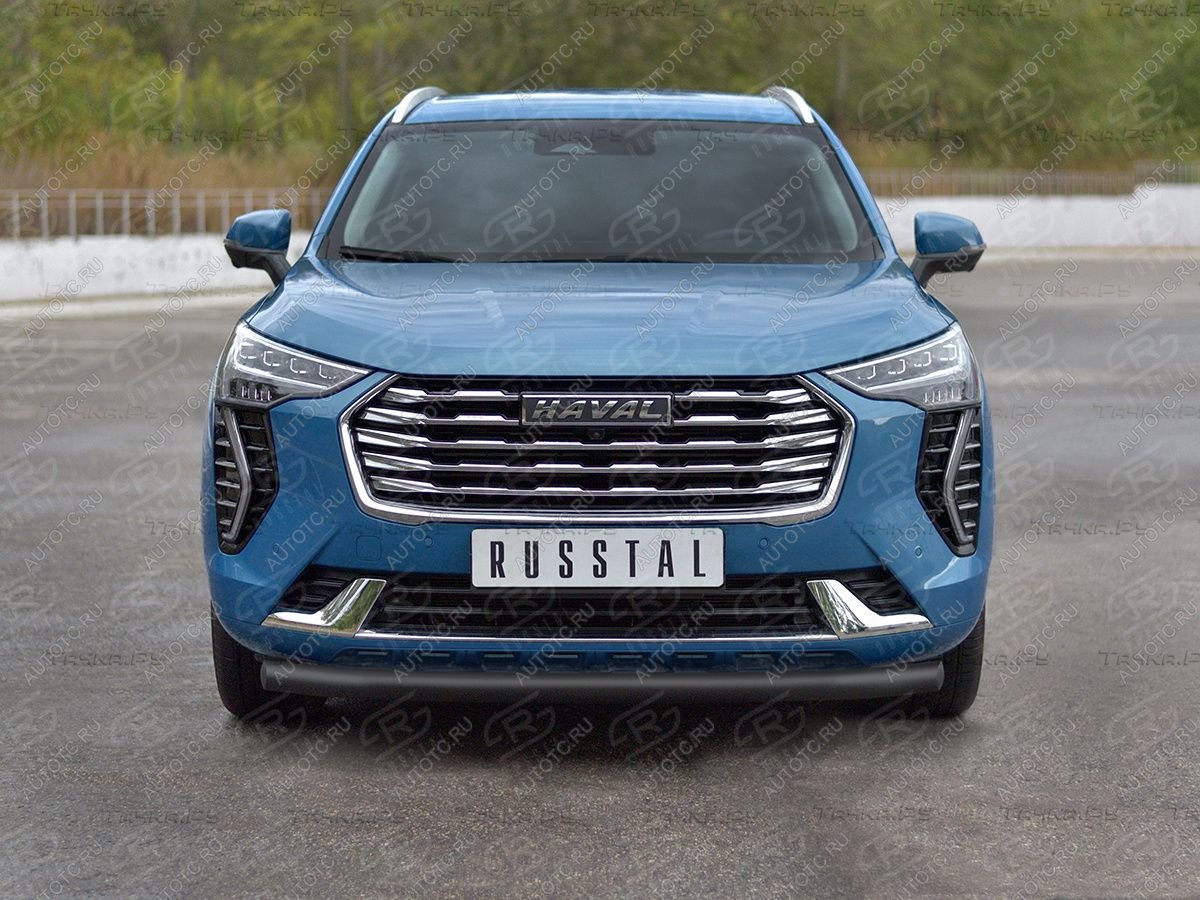 8 799 р. Защита переднего бампера d63 секции (кроме COMFORT) SLITKOFF Haval Jolion дорестайлинг (2020-2024) (нержавейка окрашенная в черный цвет)  с доставкой в г. Кинешма