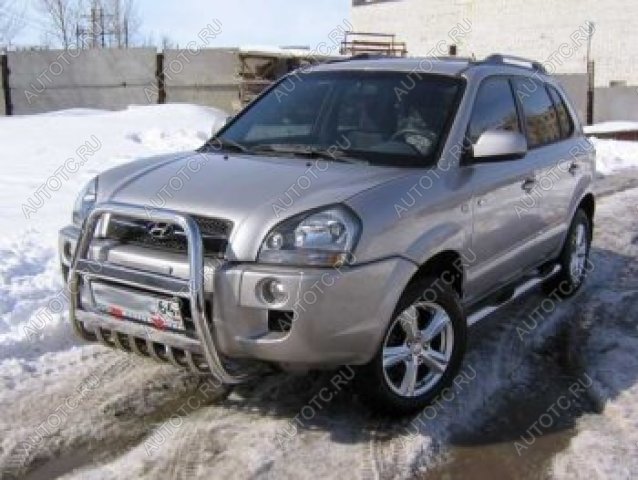 18 449 р. Защита переднего бампера кенгурятник d57 высокий Slitkoff Hyundai Tucson JM (2004-2010) (Сталь с полимерным покрытием в цвет черный)  с доставкой в г. Кинешма