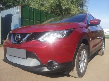 3 399 р. Защитная сетка в бампер (низ, ячейка 3х7 мм) Стрелка11 Стандарт Nissan Qashqai 2 J11 дорестайлинг (2013-2019) (Хром)  с доставкой в г. Кинешма. Увеличить фотографию 2